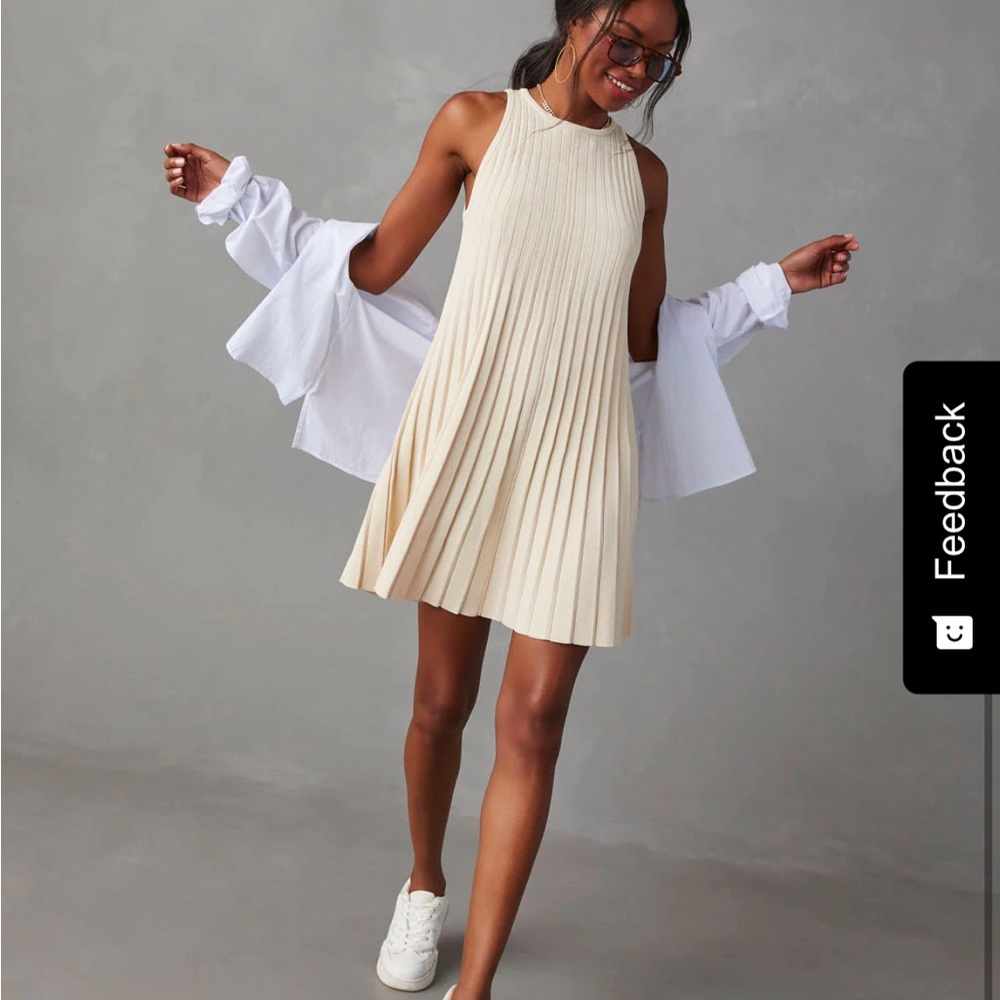 NWT! English factory Sleeveless mini pleated dress. Cream size small.